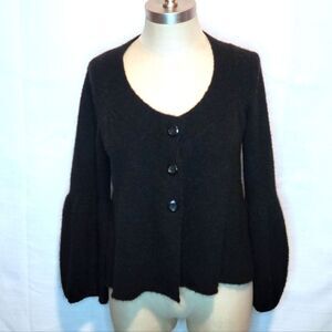Nine West Black Wool Blend Bishop Sleeve Button Down Cardigan Size Medium